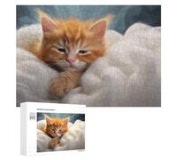 Rompecabezas para Adolescentes 300 PCS Fluffy Orange Kitten on Blanket Rompecabezas para Adultos Juego De Ingenio Decoración del Hogar Actividades Divertidas En Casa 300 PCS