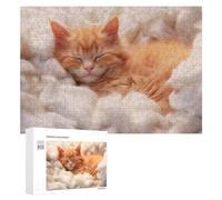 Rompecabezas para Adolescentes 300 PCS Fluffy Orange Kitten Sleeping Rompecabezas para Adultos Juego De Ingenio Decoración del Hogar Actividades Divertidas En Casa 300 PCS