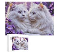 Rompecabezas para Adolescentes 300 PCS Fluffy White Cats with Purple Flowers Rompecabezas Juguetes Antiestrés Decoración Diversión En Casa Actividades, 300 PCS