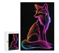 Rompecabezas para Adolescentes 300 PCS Fox Neon Animal Rompecabezas para Adultos Juguetes Antiestrés para La Diversión Familiar Interacción Entre Padres E Hijos 300 PCS