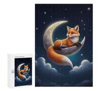 Rompecabezas para Adolescentes 300 PCS Fox on Crescent Moon Rompecabezas para Adultos Juguetes Antiestrés Arte De Pared Interacción Entre Padres E Hijos 300 PCS