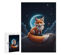 Rompecabezas para Adolescentes 300 PCS Fox Under The Moonlight Rompecabezas para Adultos Juguetes Antiestrés Arte De Pared Interacción Entre Padres E Hijos 300 PCS