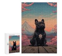 Rompecabezas para Adolescentes 300 PCS French Bulldog Mount Fuji Rompecabezas para Adultos Juegos De Relajación Ensamblaje De Patrones Interacción Entre Padres E Hijos 300 PCS