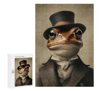 Rompecabezas para Adolescentes 300 PCS Frog in A Vintage Top Hat Rompecabezas para Adultos Juegos Divertidos Decoración Perfecta como Regalos para Toda La Familia 300 PCS