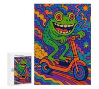 Rompecabezas para Adolescentes 300 PCS Frog on ScooterArt Rompecabezas para Adultos Juego Práctico Carrera De Velocidad Manual Desafío Educativo 300 PCS