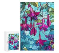 Rompecabezas para Adolescentes 300 PCS Fuchsia Flowers Stained Glass Rompecabezas para Adolescentes Juegos Relajantes Regalos para Mujeres Actividades Divertidas En Casa 300 PCS