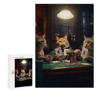 Rompecabezas para Adolescentes 300 PCS Funny Cats Playing Poker Rompecabezas para Adolescentes Juguetes Antiestrés Mejora La Memoria 300 PCS