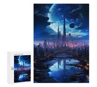 Rompecabezas para Adolescentes 300 PCS Futuristic City Moon Night Rompecabezas para Adultos Juegos Relajantes Pero Divertidos Y Humorísticos 300 PCS