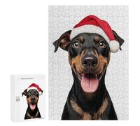 Rompecabezas para Adolescentes 300 PCS German Pinscher Dog with Santa Hat Portrait Rompecabezas para Adultos Juegos Relajantes Decoración Perfecta Regalos De Cumpleaños Y Únicos 300 PCS