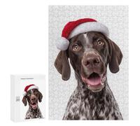 Rompecabezas para Adolescentes 300 PCS German Shorthaired Pointer Dog with Santa Hat Rompecabezas para Adultos Juego Familiar Decoración Desafiante De Completar 300 PCS