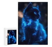 Rompecabezas para Adolescentes 300 PCS Glowing Blue Cat Portrait Rompecabezas para Adultos Juego Práctico Carrera De Velocidad Manual Desafío Educativo 300 PCS