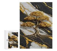 Rompecabezas para Adolescentes 300 PCS Golden Bonsai Tree on Marble Background Rompecabezas para Adultos Juego Práctico Decoración De Pared Cumpleaños Y Navidad 300 PCS