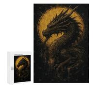 Rompecabezas para Adolescentes 300 PCS Golden Dragon with Sun Background Rompecabezas Juguetes Antiestrés Corte De Precisión Interacción Entre Padres E Hijos 300 PCS