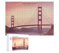 Rompecabezas para Adolescentes 300 PCS Golden Gate Bridge Sunset Rompecabezas Juguetes Antiestrés Decoración Diversión En Casa Actividades, 300 PCS