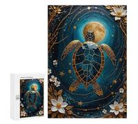 Rompecabezas para Adolescentes 300 PCS Golden Turtle Kintsugi Moon Rompecabezas para Adultos Juego De Ingenio Decoración del Hogar Regalos para Reducir El Estrés 300 PCS