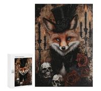 Rompecabezas para Adolescentes 300 PCS Gothic Fox in Top Hat with Roses and Skulls Rompecabezas para Adultos Juguetes Antiestrés para La Diversión Familiar Interacción Entre Padres E Hijos 300 PCS