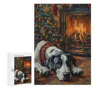 Rompecabezas para Adolescentes 300 PCS Great Dane in Holiday Art Christmas Dog by Fireplace Painting Rompecabezas para Adultos Juego Familiar Decoración Desafiante De Completar 300 PCS