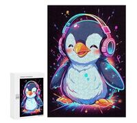 Rompecabezas para Adolescentes 300 PCS Happy Penguin Headphones Rompecabezas para Adolescentes Juguetes Antiestrés Mejora La Memoria 300 PCS