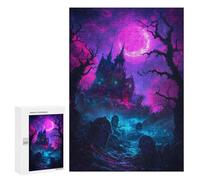 Rompecabezas para Adolescentes 300 PCS Haunted Mansion Under Neon Moon Rompecabezas para Adultos Juegos Relajantes Pero Divertidos Y Humorísticos 300 PCS