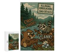 Rompecabezas para Adolescentes 300 PCS Illegal Lumberjacking Cartoon with Beaver and Raccoon Rompecabezas para Adultos Juego Práctico Decoración De Pared Cumpleaños Y Navidad 300 P