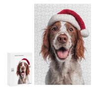 Rompecabezas para Adolescentes 300 PCS Irish Red and White Setter Dog with Santa Hat Portrait Rompecabezas para Adultos Juego Familiar Decoración Desafiante De Completar 300 PCS