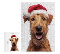 Rompecabezas para Adolescentes 300 PCS Irish Terrier Dog with Santa Hat Portrait Rompecabezas para Adultos Juego Familiar Decoración Desafiante De Completar 300 PCS