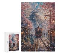Rompecabezas para Adolescentes 300 PCS Japan Cherry Blossom Train Rompecabezas para Adultos Juegos Relajantes Pero Divertidos Y Humorísticos 300 PCS