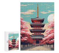 Rompecabezas para Adolescentes 300 PCS Japanese Temple Sakura Art Rompecabezas para Adultos Juego De Ingenio Decoración del Hogar Regalos para Reducir El Estrés 300 PCS
