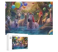 Rompecabezas para Adolescentes 300 PCS Jungle Party with Zebras and Balloons Rompecabezas para Adultos Juegos Familiares Análisis Y Lógica Actividades Divertidas En Casa 300 PCS
