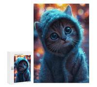 Rompecabezas para Adolescentes 300 PCS Kawaii Cat in Blue Onesie Rompecabezas para Adultos Juego De Ingenio Decoración del Hogar Regalos para Reducir El Estrés 300 PCS