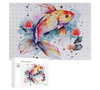 Rompecabezas para Adolescentes 300 PCS Koi Fish Watercolor Rompecabezas para Adultos Juego De Ingenio Ensamblaje De Patrones Interacción Entre Padres E Hijos 300 PCS
