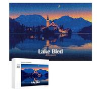 Rompecabezas para Adolescentes 300 PCS Lake Bled Slovenia at Night Rompecabezas para Adultos Juegos Relajantes Decoración del Hogar Cumpleaños Y Navidad 300 PCS