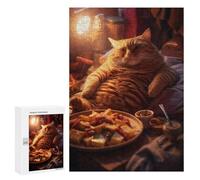 Rompecabezas para Adolescentes 300 PCS Lazy Fat Cat Food Snacks Rompecabezas para Adultos Juego Familiar Decoración Desafiante De Completar 300 PCS