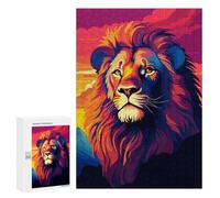 Rompecabezas para Adolescentes 300 PCS Lion Sunset Pixel Art Rompecabezas para Adultos Juguetes Antiestrés para La Diversión Familiar Interacción Entre Padres E Hijos 300 PCS
