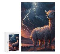 Rompecabezas para Adolescentes 300 PCS Llama in Lightning Storm Rompecabezas para Adultos Juegos Relajantes Carrera De Velocidad Manual Desafiante De Completar 300 PCS