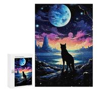 Rompecabezas para Adolescentes 300 PCS Lone Wolf Fantasy Sunset Rompecabezas para Adultos Juguetes Antiestrés para La Diversión Familiar Interacción Entre Padres E Hijos 300 PCS