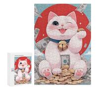 Rompecabezas para Adolescentes 300 PCS Lucky Cat with Coins - Maneki Neko Bitcoins Rompecabezas para Adultos Juego De Ingenio Ensamblaje De Patrones Interacción Entre Padres E Hijos 300 PCS
