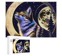 Rompecabezas para Adolescentes 300 PCS Magical Moonlit Cat Art Print Rompecabezas para Adultos Juego Familiar Regalo De Cumpleaños Interacción Entre Padres E Hijos 300 PCS