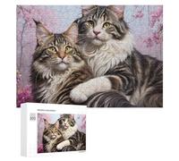 Rompecabezas para Adolescentes 300 PCS Maine Coon Cats in Blossom Setting Rompecabezas para Adultos Juego Familiar Regalo De Cumpleaños Interacción Entre Padres E Hijos 300 PCS