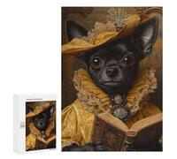 Rompecabezas para Adolescentes 300 PCS Majestic Chihuahua in Yellow and Gold Renaissance Chihuahua Rompecabezas para Adultos Juego De Ingenio Decoración del Hogar Regalos para Reducir El Estrés 300 P