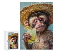 Rompecabezas para Adolescentes 300 PCS Monkey with A Margarita Cocktail Rompecabezas para Adultos Juego Práctico Carrera De Velocidad Manual Desafío Educativo 300 PCS
