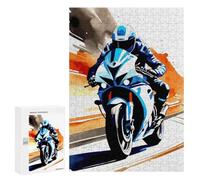 Rompecabezas para Adolescentes 300 PCS Motorcycle Rider in Blue and White Rompecabezas para Adultos Juguetes Antiestrés Arte De Pared Interacción Entre Padres E Hijos 300 PCS