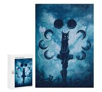 Rompecabezas para Adolescentes 300 PCS Mystic Cat Moon Phases Rompecabezas para Adultos Juego Práctico Que Mejora La Memoria Actividades Divertidas En Casa 300 PCS