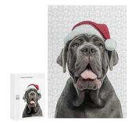 Rompecabezas para Adolescentes 300 PCS Neapolitan Mastiff Dog with Santa Hat Portrait Rompecabezas para Adultos Juguetes Antiestrés para La Diversión Familiar Interacción Entre Padres E Hijos 300 PCS