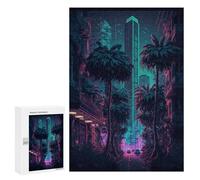 Rompecabezas para Adolescentes 300 PCS Neon Cityscape with Palm Trees Rompecabezas Juguetes Antiestrés Decoración Diversión En Casa Actividades, 300 PCS