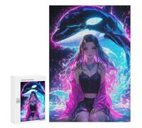 Rompecabezas para Adolescentes 300 PCS Neon Girl with Whale Rompecabezas para Adolescentes Juegos Relajantes Regalos para Mujeres Actividades Divertidas En Casa 300 PCS