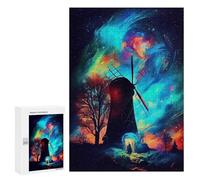 Rompecabezas para Adolescentes 300 PCS Neon Night with Windmill Rompecabezas Juguetes Antiestrés Corte De Precisión Interacción Entre Padres E Hijos 300 PCS