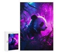 Rompecabezas para Adolescentes 300 PCS Neon Panda in Forest Rompecabezas para Adultos Juego De Ingenio Decoración del Hogar Regalos para Reducir El Estrés 300 PCS