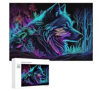 Rompecabezas para Adolescentes 300 PCS Neon Wolf in Forest -1 Rompecabezas para Adultos Juego Práctico Que Mejora La Memoria Actividades Divertidas En Casa 300 PCS