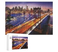Rompecabezas para Adolescentes 300 PCS New York City Skyline with Manhattan Bridge at Sunset Rompecabezas para Adultos Juego De Ingenio Decoración del Hogar Actividades Divertidas En Casa 300 PCS
